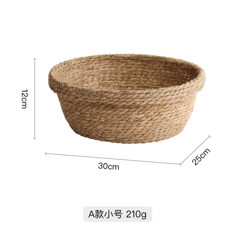 Cesta de almacenamiento doméstica tela de paja cesta de almacenamiento portátil estilo pastoral residencial artesanal tela de caña snack juguetes cesto de almacenamiento