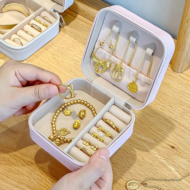 Caja de almacenamiento de joyas de oro transfronteriza Pendientes antioxidantes Caja de joyería Anillo Caja de collar Caja de almacenamiento Mini
