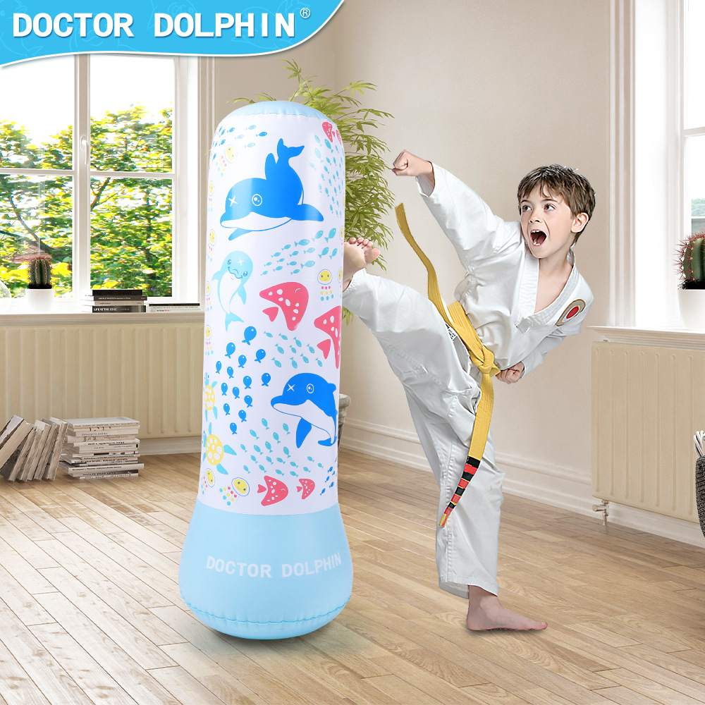 Doctor Dolphin | Columna de boxeo inflable para niños 125cm Columna de boxeo para niños Vaso vertical cilíndrico