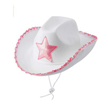 亚马逊厂家现货白色五角星牛仔帽 美国国旗西部牛仔帽 迪克牛仔帽