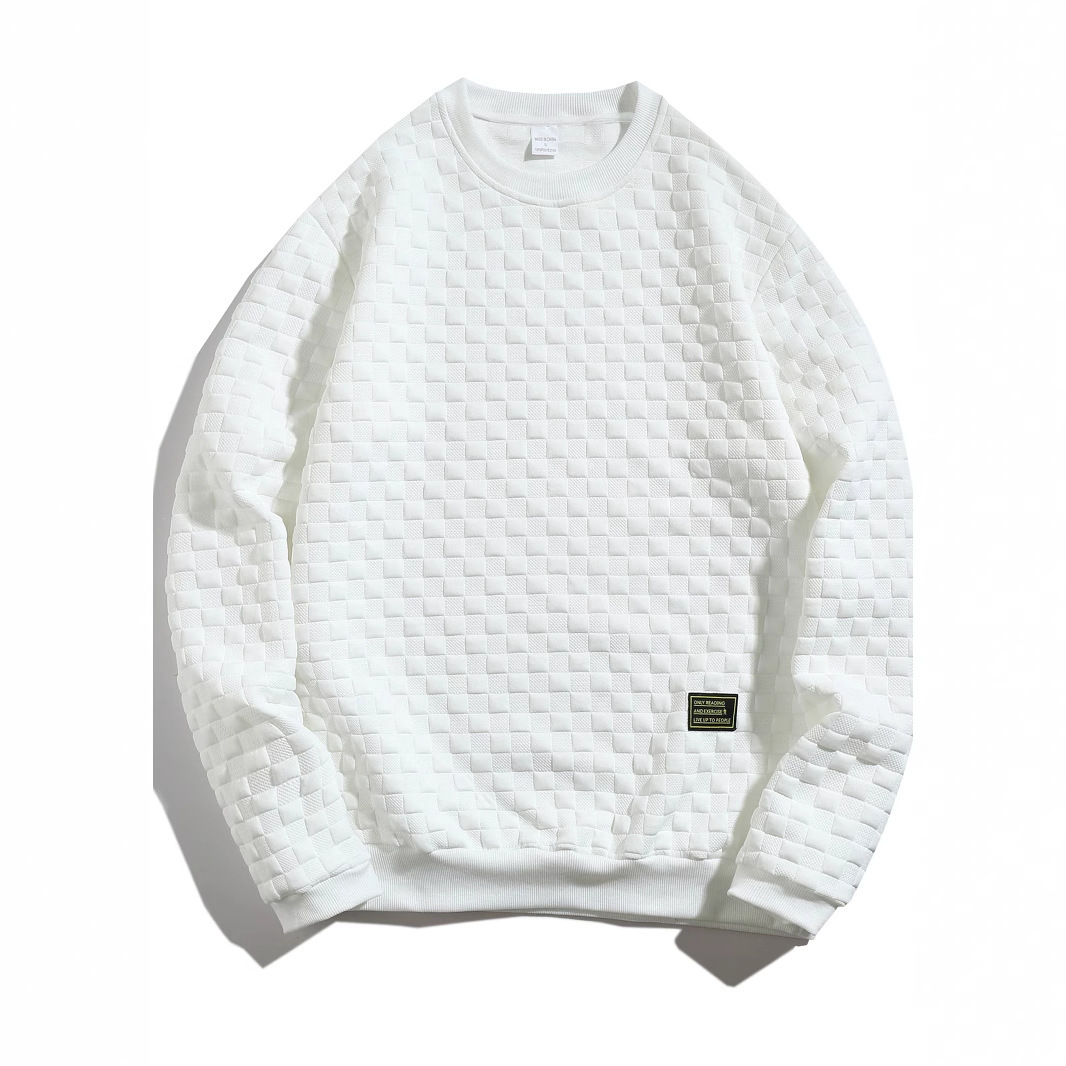 Nuevo comercio exterior de tamaño europeo otoño y invierno delgado cuello redondo cuadrícula de manga larga personalidad europea y americana camiseta legging casual para hombres