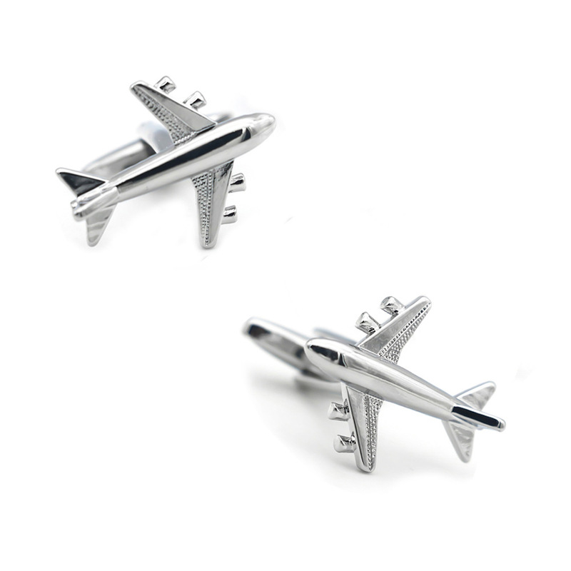 [in stock on the same day mixed batch] double thick quality electroplated metal sleeve nail silver fighter aircraft cufflinks