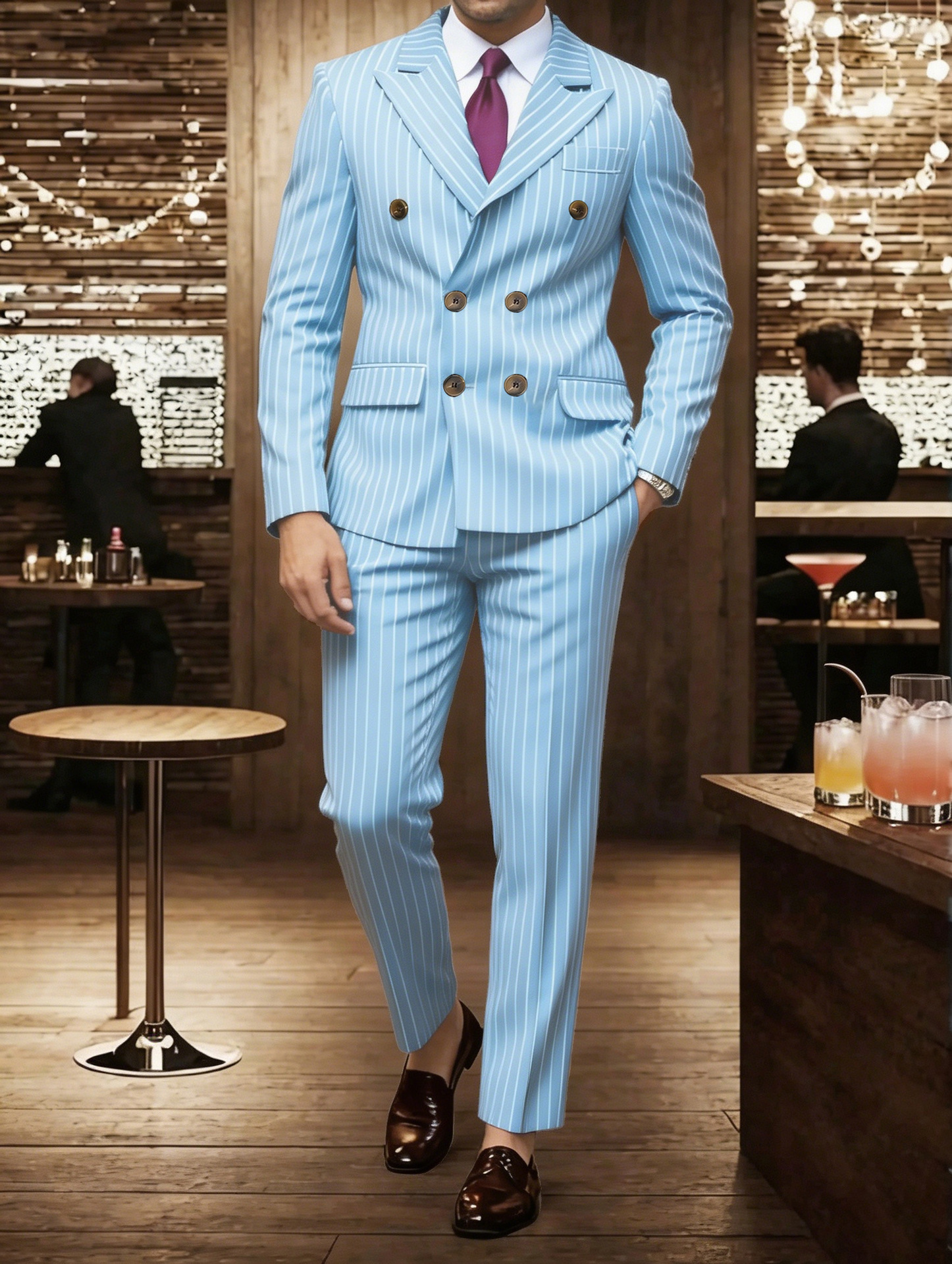 Trajes de hombre europeos y americanos transfronterizos 2026, trajes y pantalones de hombre a rayas, para cenas de negocios, bodas 241014 image 6