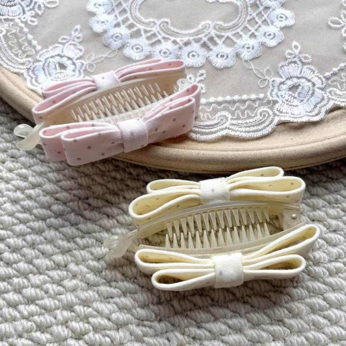 Korean-Style Girl Star Bow Vertical Clip for High Ponytail Banana Clip Half-Tied Hair Small Claw Clip Hair Accessory Clip