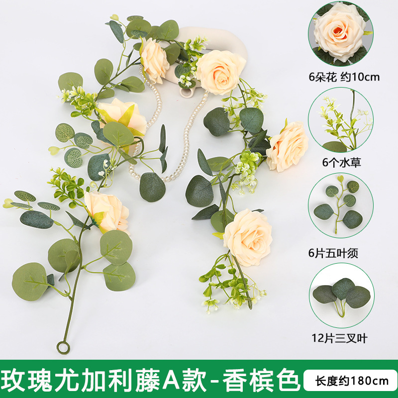 Artificial planta de ratán de eucalipto hojas de vid flor sinuosa Vid ins boda de plástico colgando vid flor decorativa flor falsa