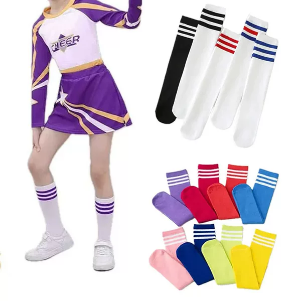Children's Soccer Socks Students Purple Striped Boys and Girls Cheerleading Dance Performance Shin Socks Sports Socks