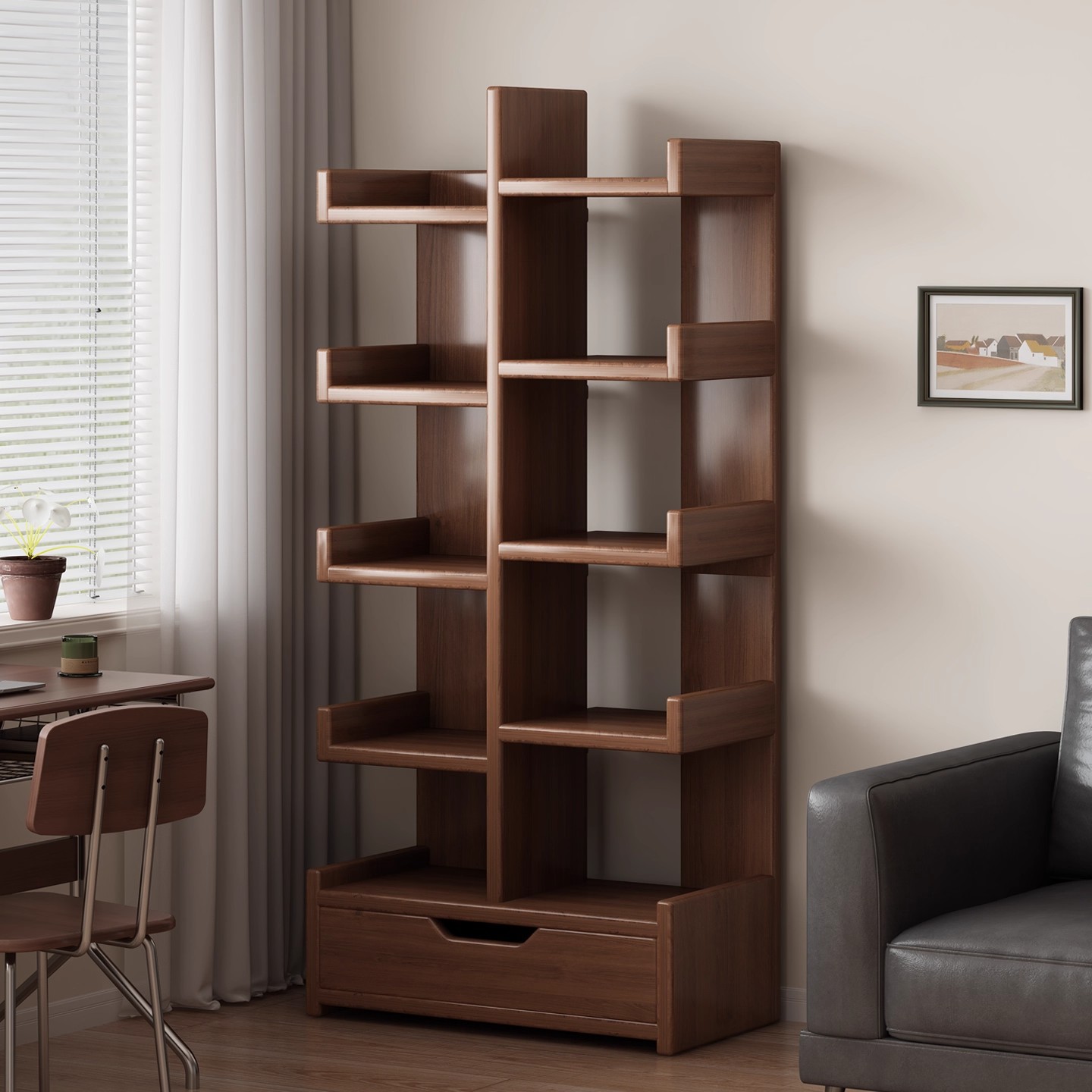 Estante de cactus de piso de estante de pared integrado estante de libros de sala de estar de exhibición de estante de almacenamiento de gabinete