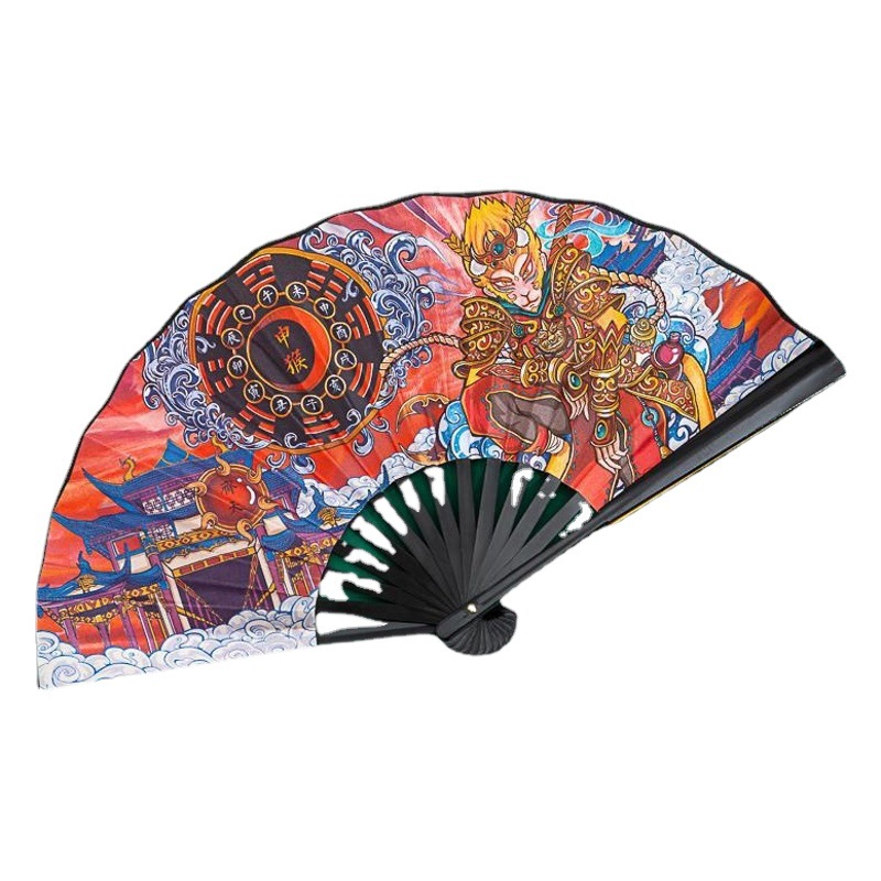 Abanico chino de 8 pulgadas, abanico tradicional chino, abanico de seda de doble cara para hombre, abanico de plástico con pintura a la tinta, abanico plegable de estilo antiguo.