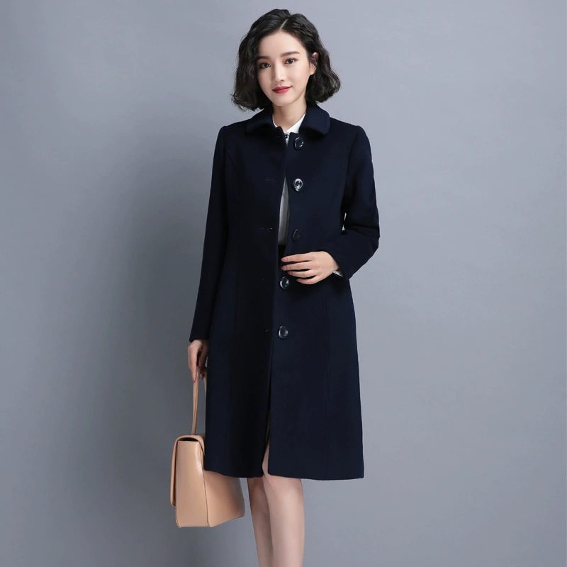 2019 осенне-зимнее шерстяное пальто женское средней длины модное с длинным рукавом тонкое темпераментное рабочая одежда с большими лацканами ювелирный магазин женская одежда