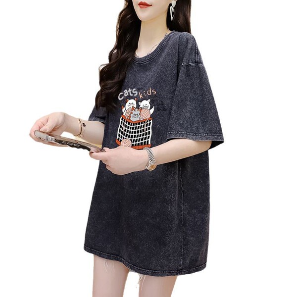 Black summer fashionable trend retro T-shirt for men and women