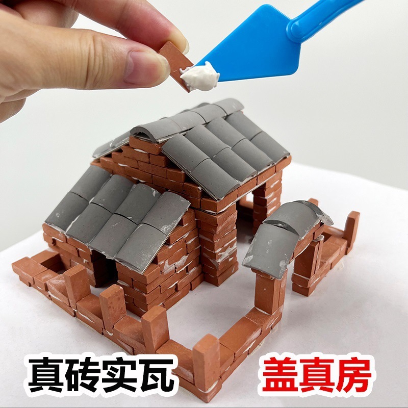 Construcción de bloques de ladrillo de pared de cemento para construir una casa mini juguete para niños albañil casa bricolaje hechos a mano ladrillos rojos