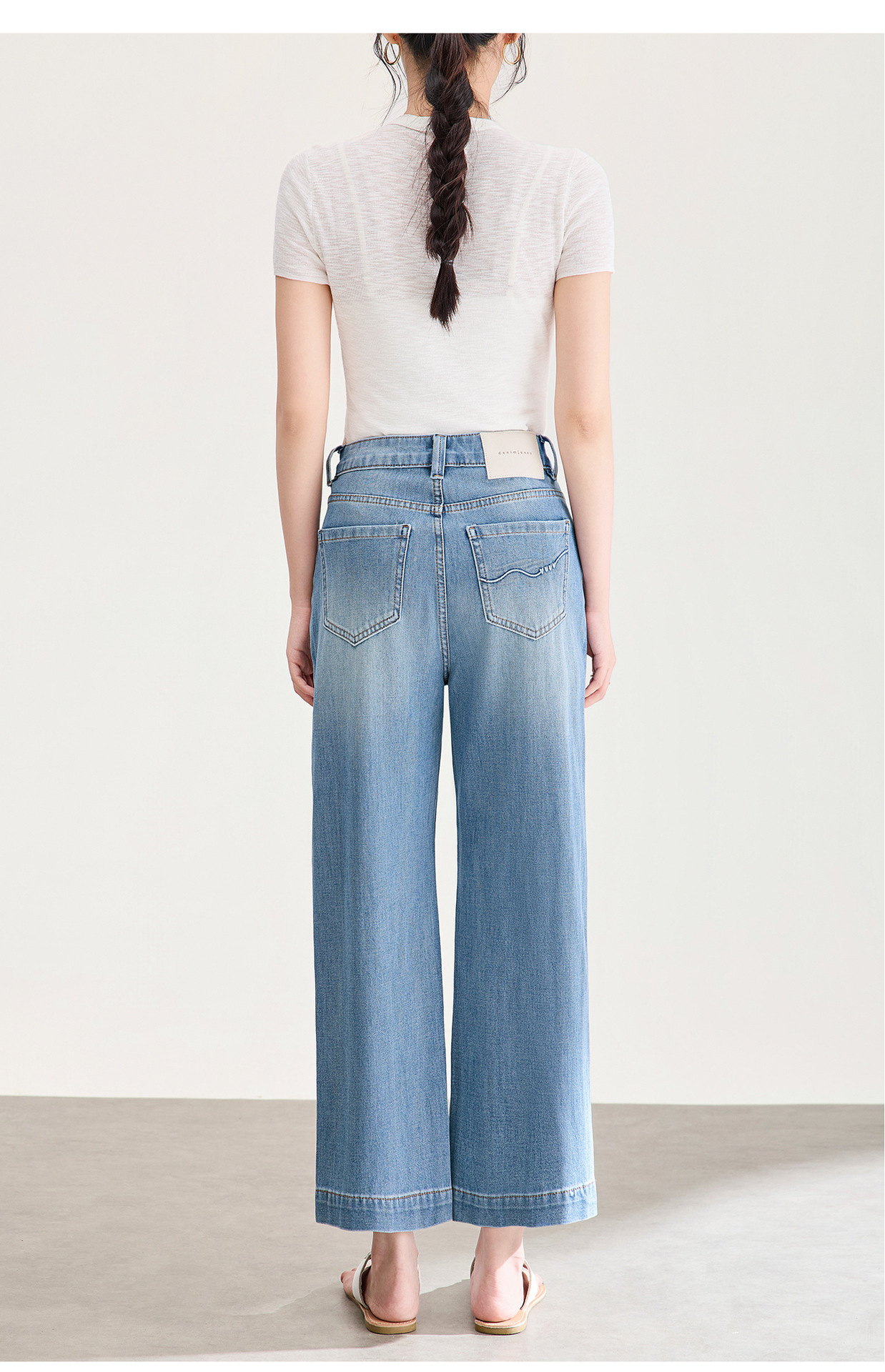 Quần jean nữ cạp cao ống rộng chất liệu cotton pha sợi co giãn mềm mại — xanh lam chi tiết 25
