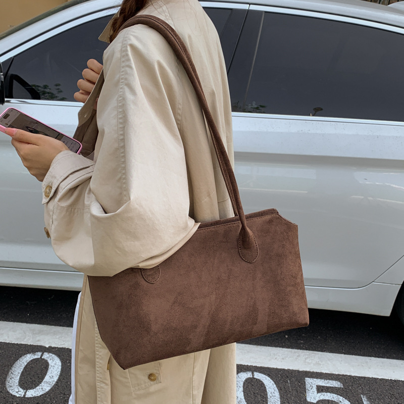 跨境麂皮绒高级感手提腋下包女2025秋冬新款百搭单肩包通勤托特包|undefined
