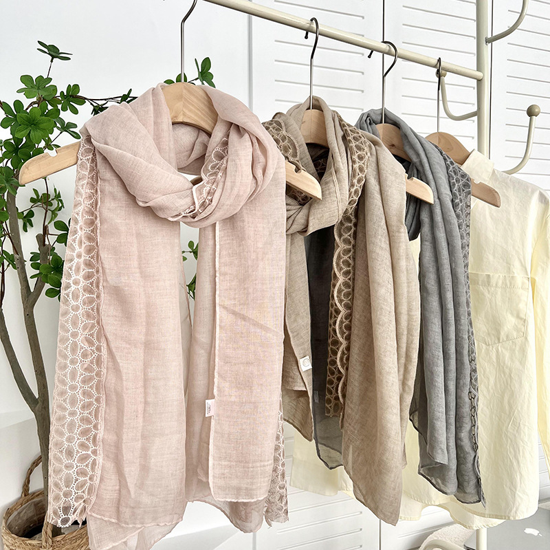 Bufandas de invierno femeninas de alta calidad lino de encaje bufandas delgadas bufandas de cuello bufandas de seda al por mayor