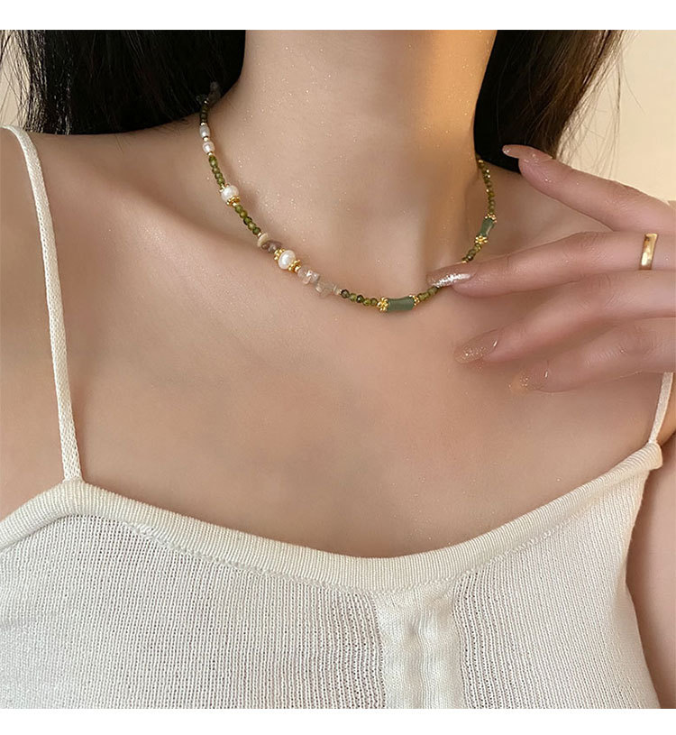 Freshwater Pearl Agate Titanium Steel Beaded Chain Plating Geometric Necklace display picture 5