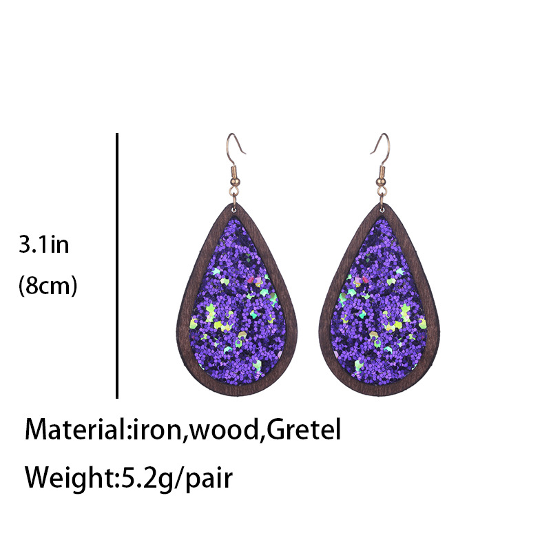 1 Pair Simple Style Water Droplets Wood Iron Earrings display picture 1