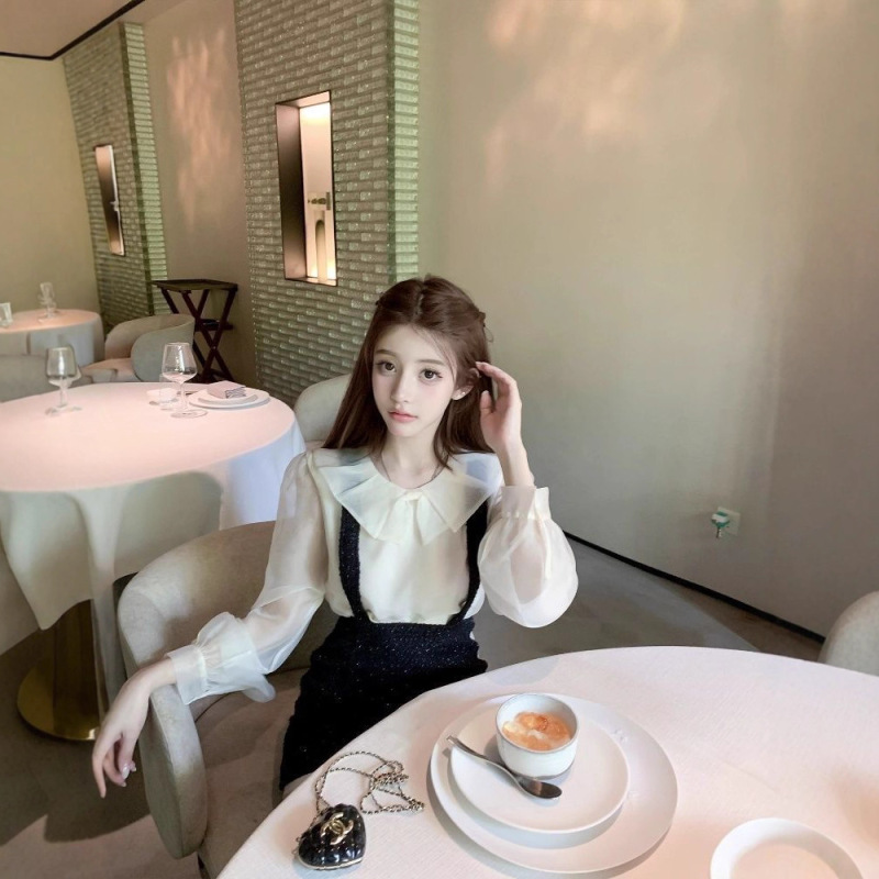 若语9/08 M20:00新品古堡少女 珠光纱上衣细闪背带裙|undefined