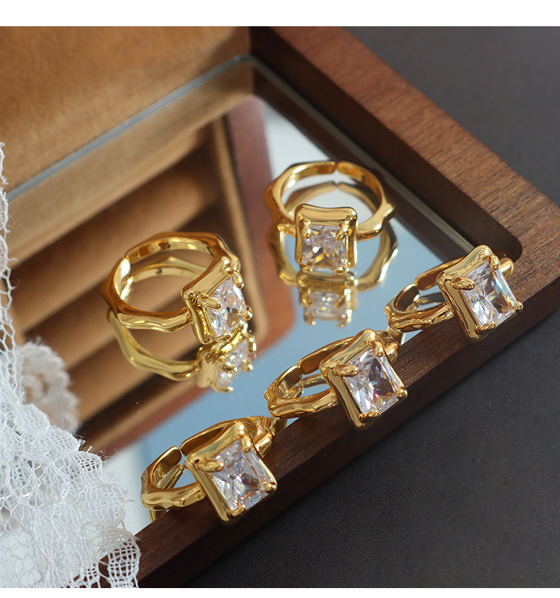 Simple Style Lingge Copper Open Ring Plating Rhinestones Copper Rings