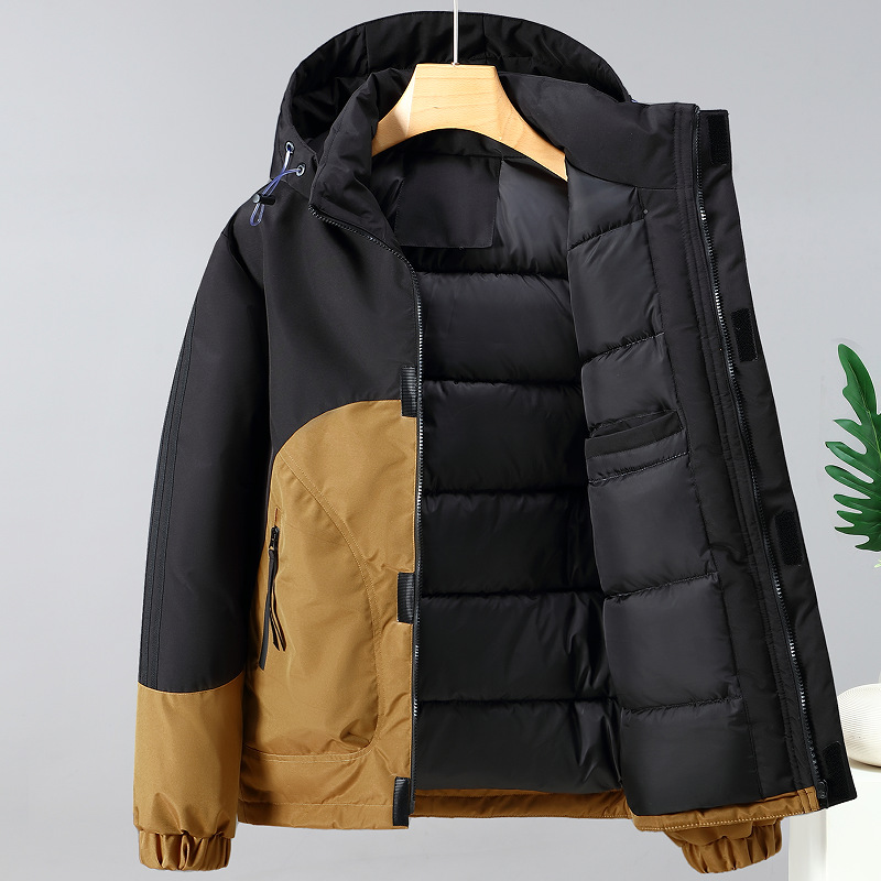 Men's Clothing cotton jacket fashion brand color matching hooded jacket workwear jacket outdoor jacket Silk cotton cotton jacket_voghion.com
