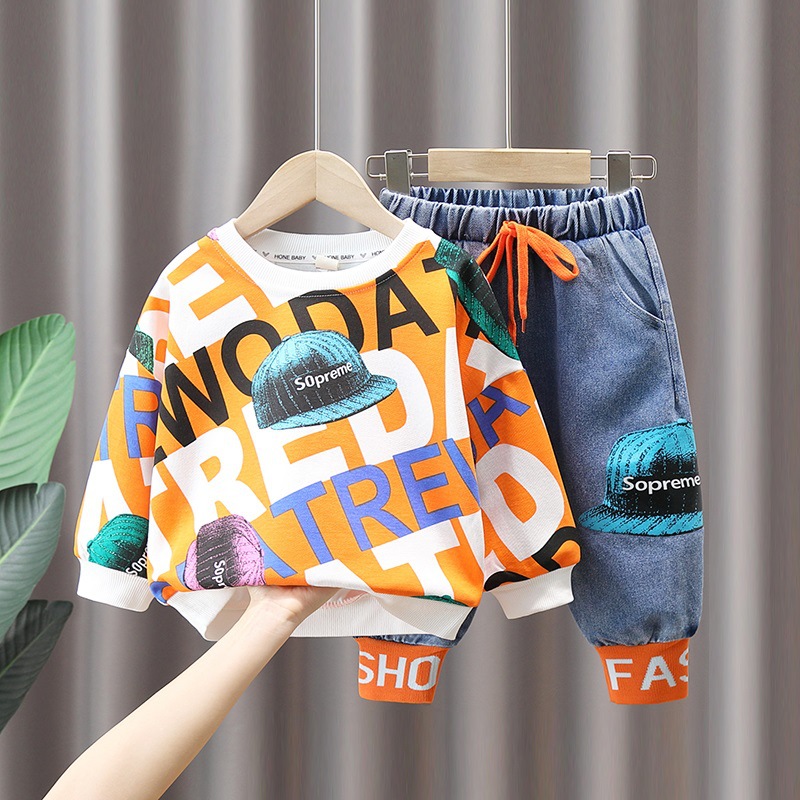 952 ropa de otoño para niños traje 2023 nuevo bebé en línea popular ropa de marca para niños Suéter de primavera y otoño conjunto de dos piezas