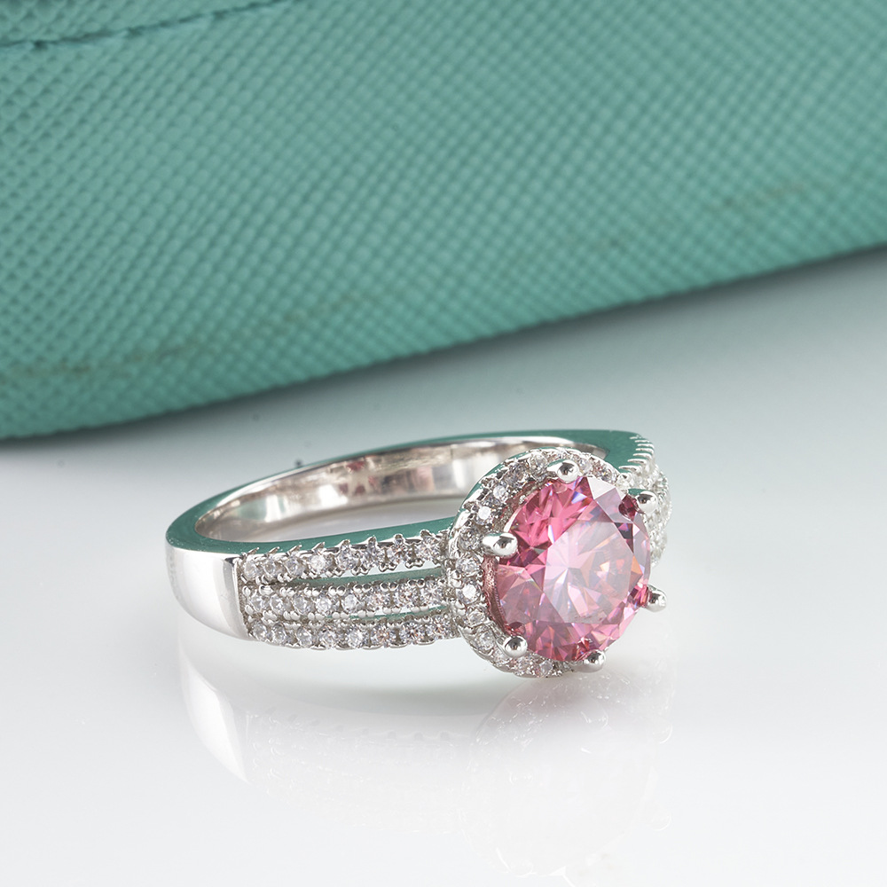 2 / 3 quilates anillo de piedra rosa s925 plata esterlina joyería fabricante de anillo de piedra de piedra de piedra de color