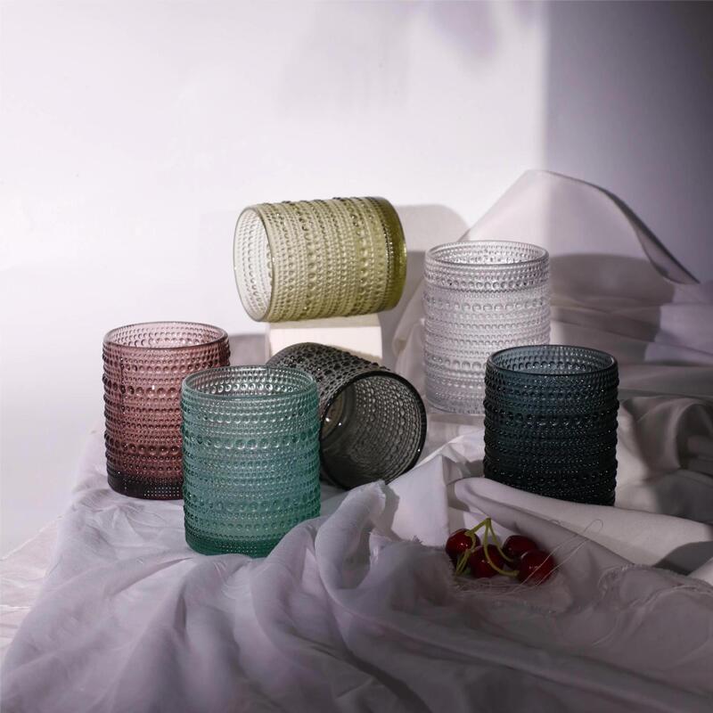 Embossed colored bead point glass hotel gargle cup gargle cup juice cup factory direct retro drinking cup