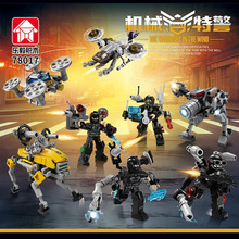 机构特警拼装积木警察人仔无人机机械狗玩具文具店跨境批发78017
