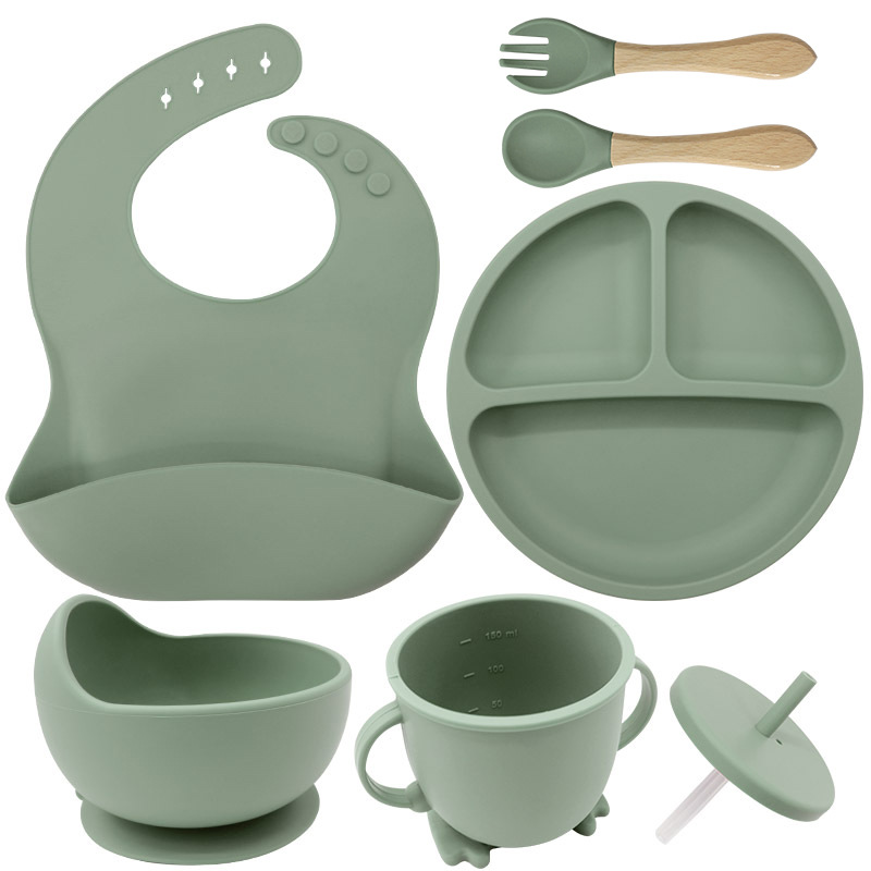 Juego de vajilla de silicona para niños, vajilla para alimentación maternoinfantil, plato de comida, tazón de comida, bebé aprende a comer, plato separado