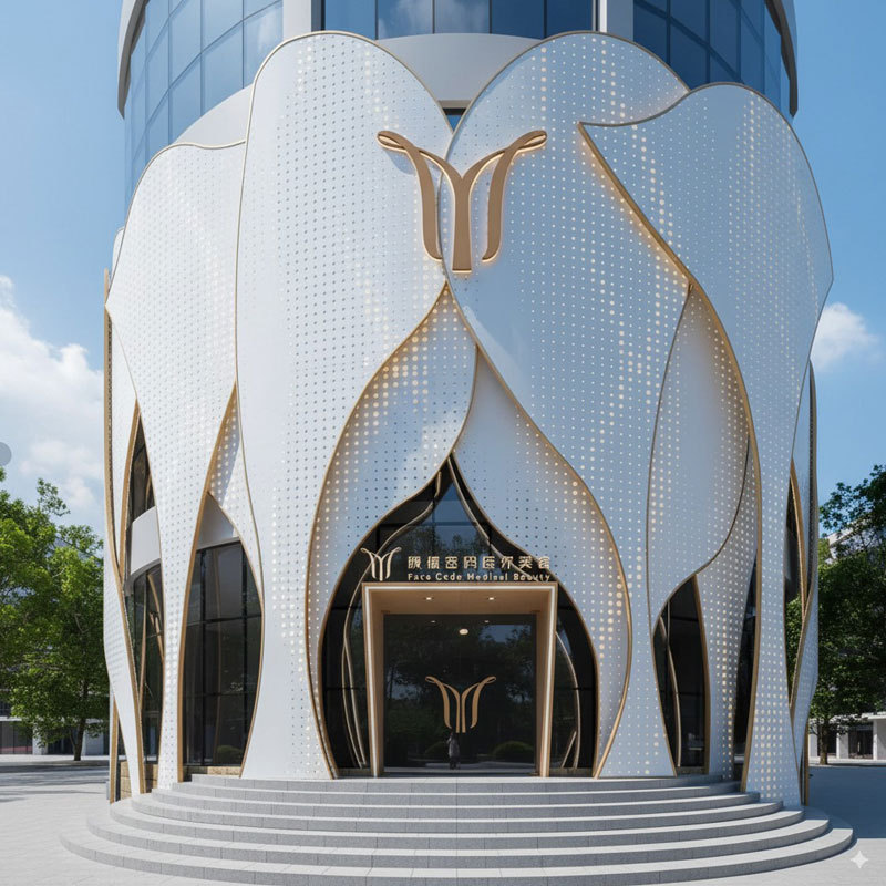 建筑外墙装饰弧形造型氟碳铝单板幕墙双曲异型冲孔雕花铝板厂家|undefined