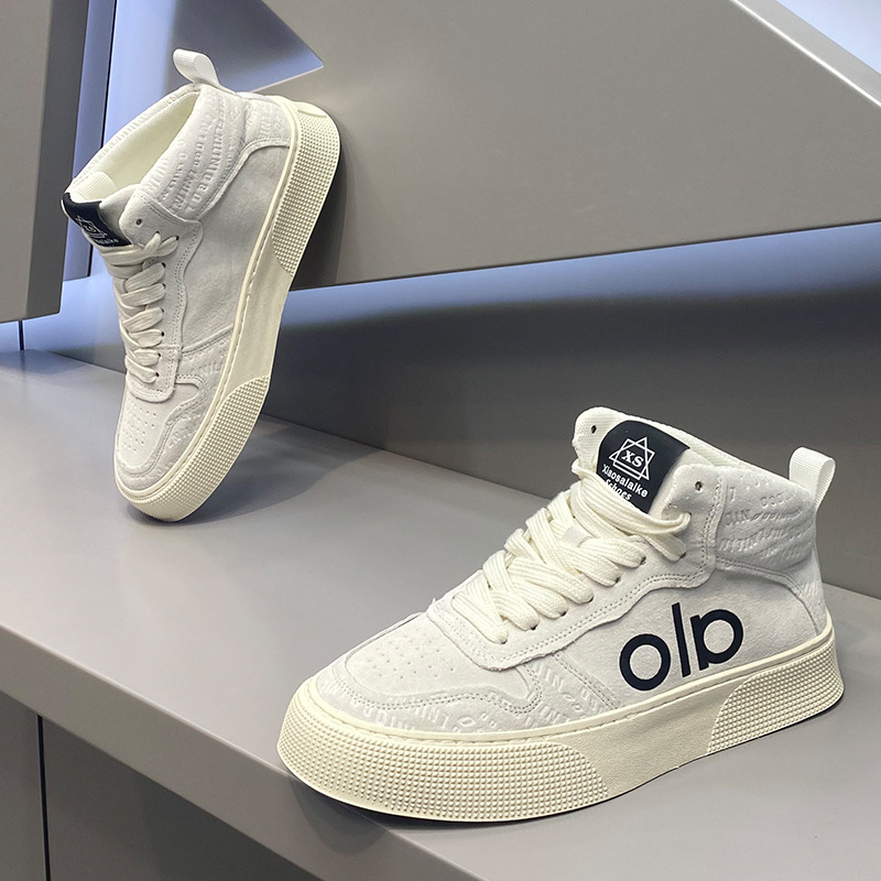 Yj Sneakers Men's 2025 Autum Fashion Versatile Thick-Soled High-Top Shoes Suede Retro Lace-Up Popular Casual Shoes