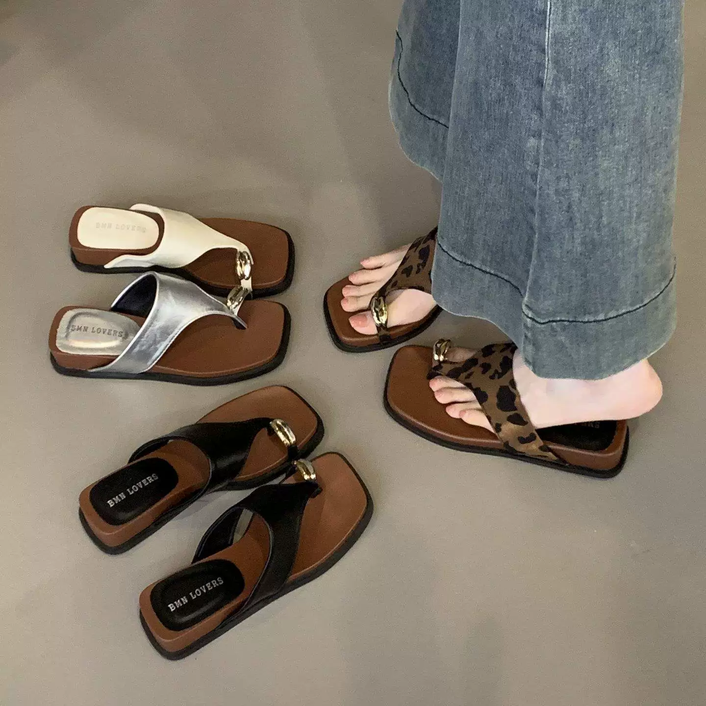 Piercesen 2025 новые летние французские шлепанцы, сандалии для увеличения роста и стройности, шлепанцы с квадратным носком