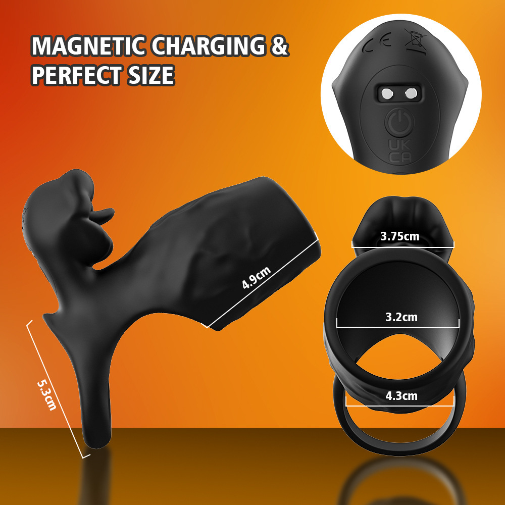 Vibrating Couples Ring with Textured Silicone Sleeve, Button Control, Black — detail image 5