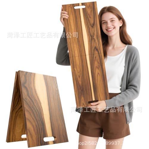 Wooden Dinner Plate, Foldable Food Serving Board with Handle, Portable Outdoor Fruit, Vegetable, and Snack Decorative Plate