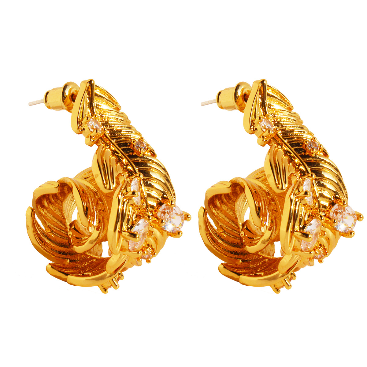 Small design three dimensional elegant earrings with zircon