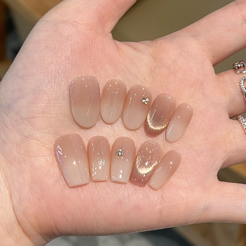 [Chadeng] Pure Lust Nude Color Mother's Gradient Pure Handmade Wearable Nails J287 Model with Box Tool Kit