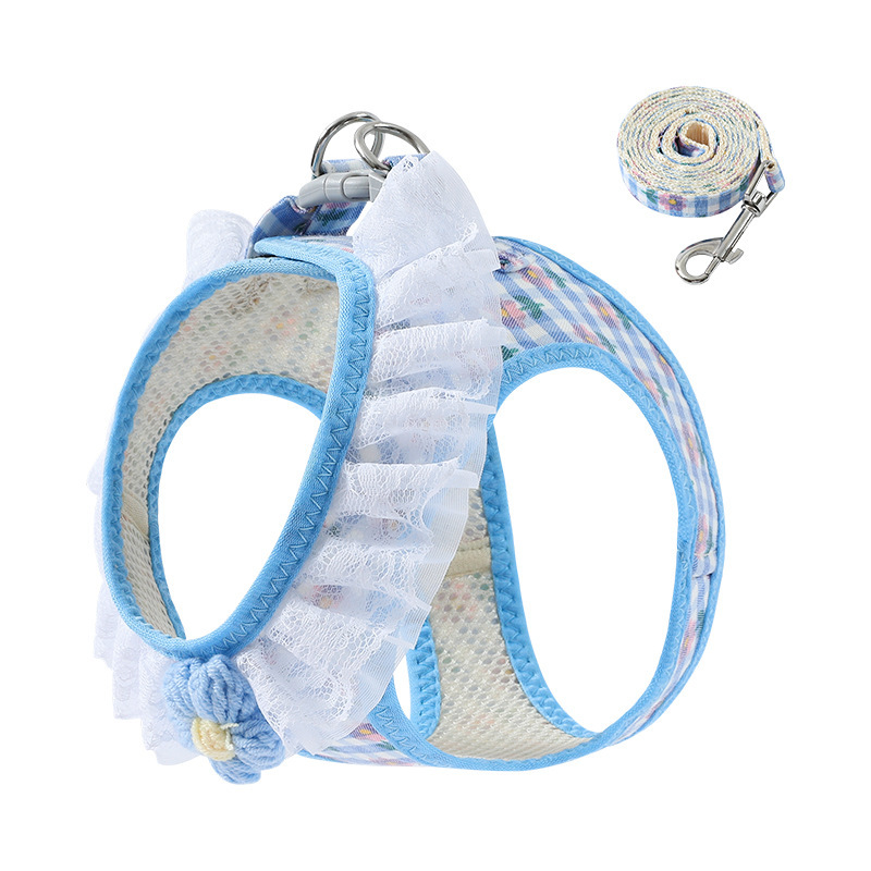 Cordón de tracción para mascotas, cordón de flores de encaje, cinturón de pecho para perros pequeños y medianos, perros, gatos y perros, cordón de perro ajustable para salir