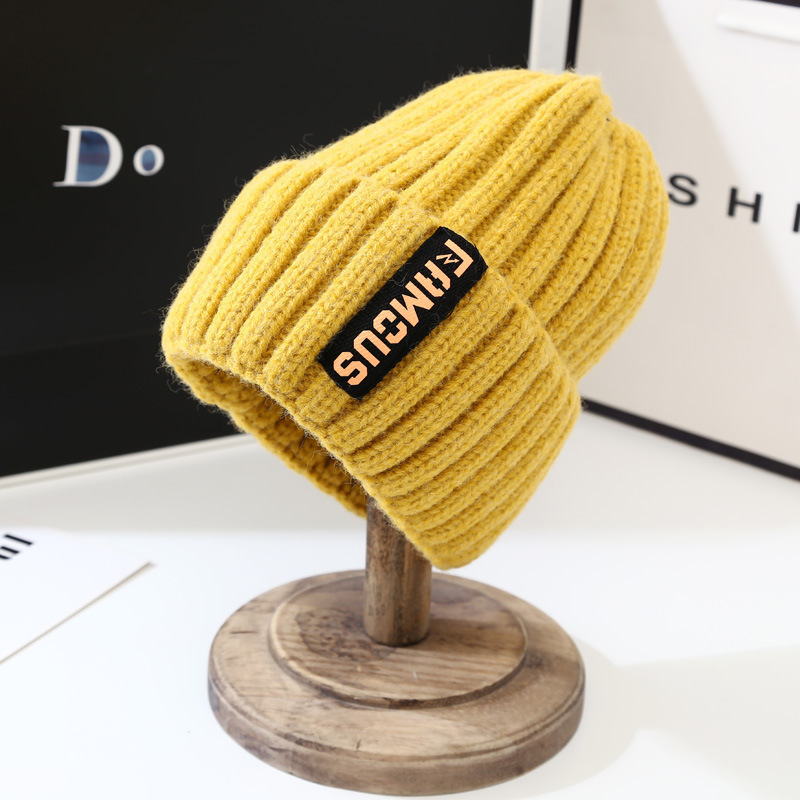 女性用冬用帽子、韓国版、多用途でファッショナブルなロングラベルウール帽子、冬用インターネットセレブ暖かい耳保護包頭ニット帽|undefined