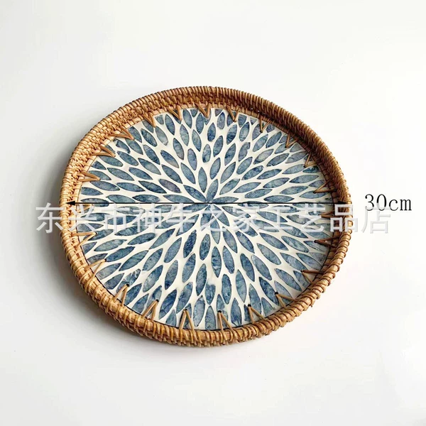 [圆形浅蓝叶子托盘30*3cm]