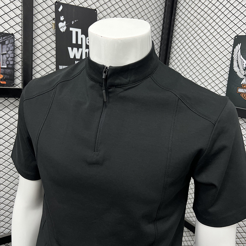 Men's Summer Sports T-Shirt Style High Neck Zipper Short Sleeve Fashionable Trendy Loose Top_viptrois.com