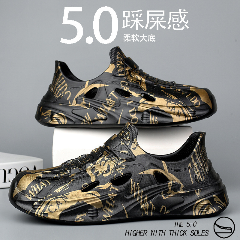 2025 zapatos de verano para hombres con agujeros de altura, nuevas zapatillas de playa de suela blanda antideslizantes y desodorantes, sandalias y zapatillas deportivas de suela gruesa