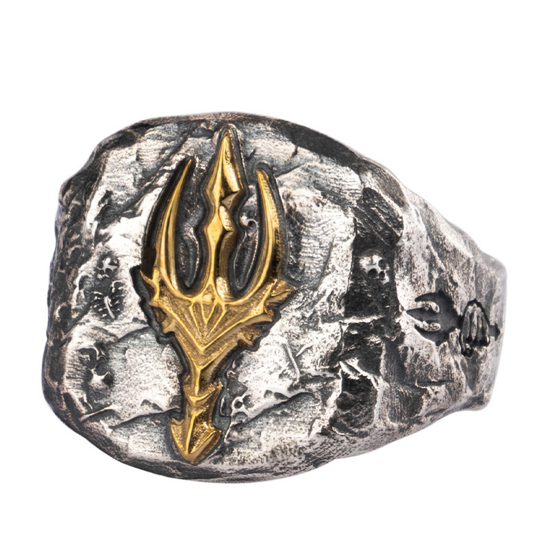 Retro Men's Trident Ring Poseidon Style Stainless Steel Band_voghion.com