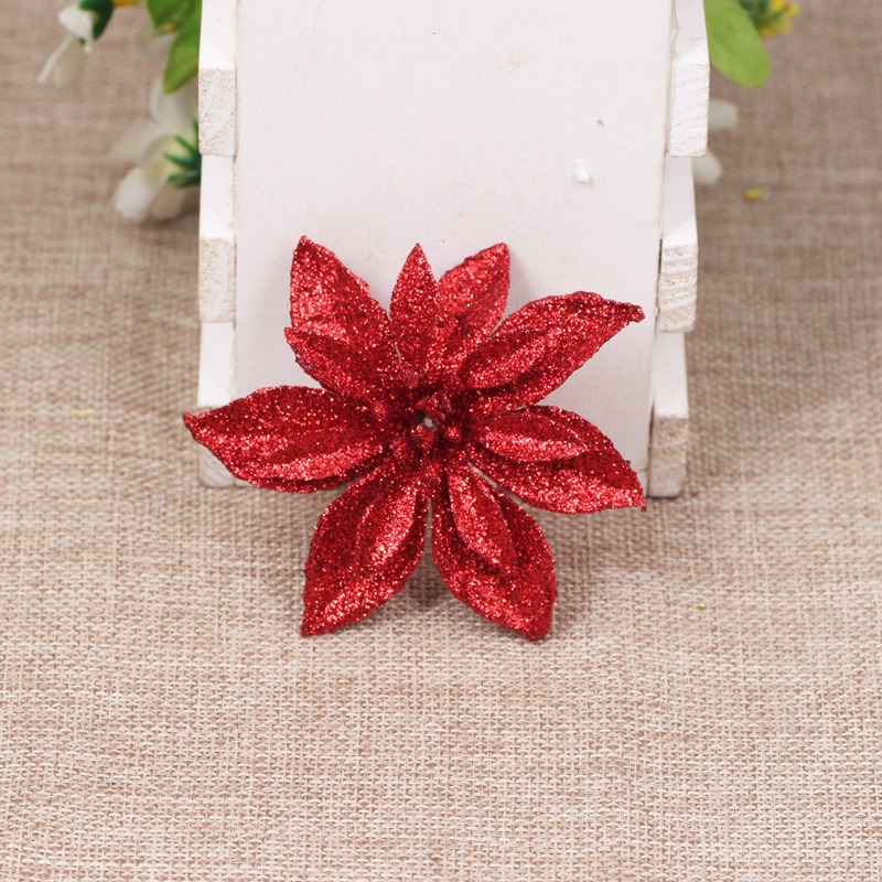 Fábrica directa de polvo de plástico sólido flor de Navidad guirnaldas de flores decoración de árbol de Navidad flores falsas en polvo de oro decoración de polvo de oro