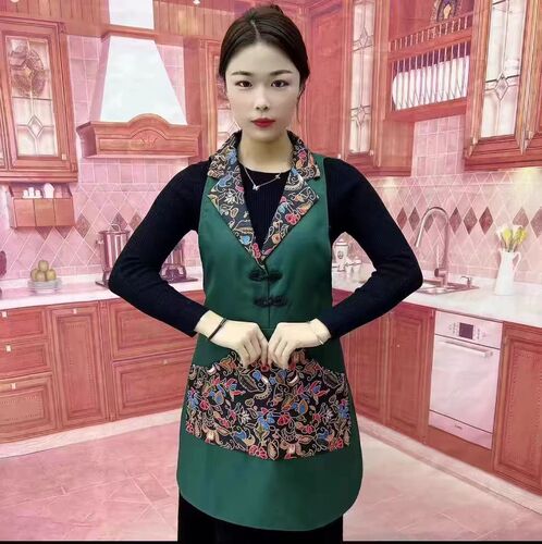 Retro double-sided vest, ethnic style, home kitchen, restaurant, high-value worksuit, waterproof and oil-proof hotel apron