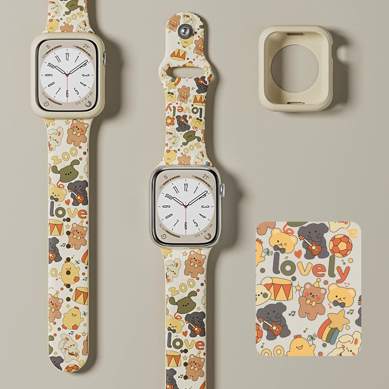 Совместимо с Apple S10 часы iWatch9 ремешок цветной принт силикон applewatch8 мультяшный S9 благородство S8/S7
