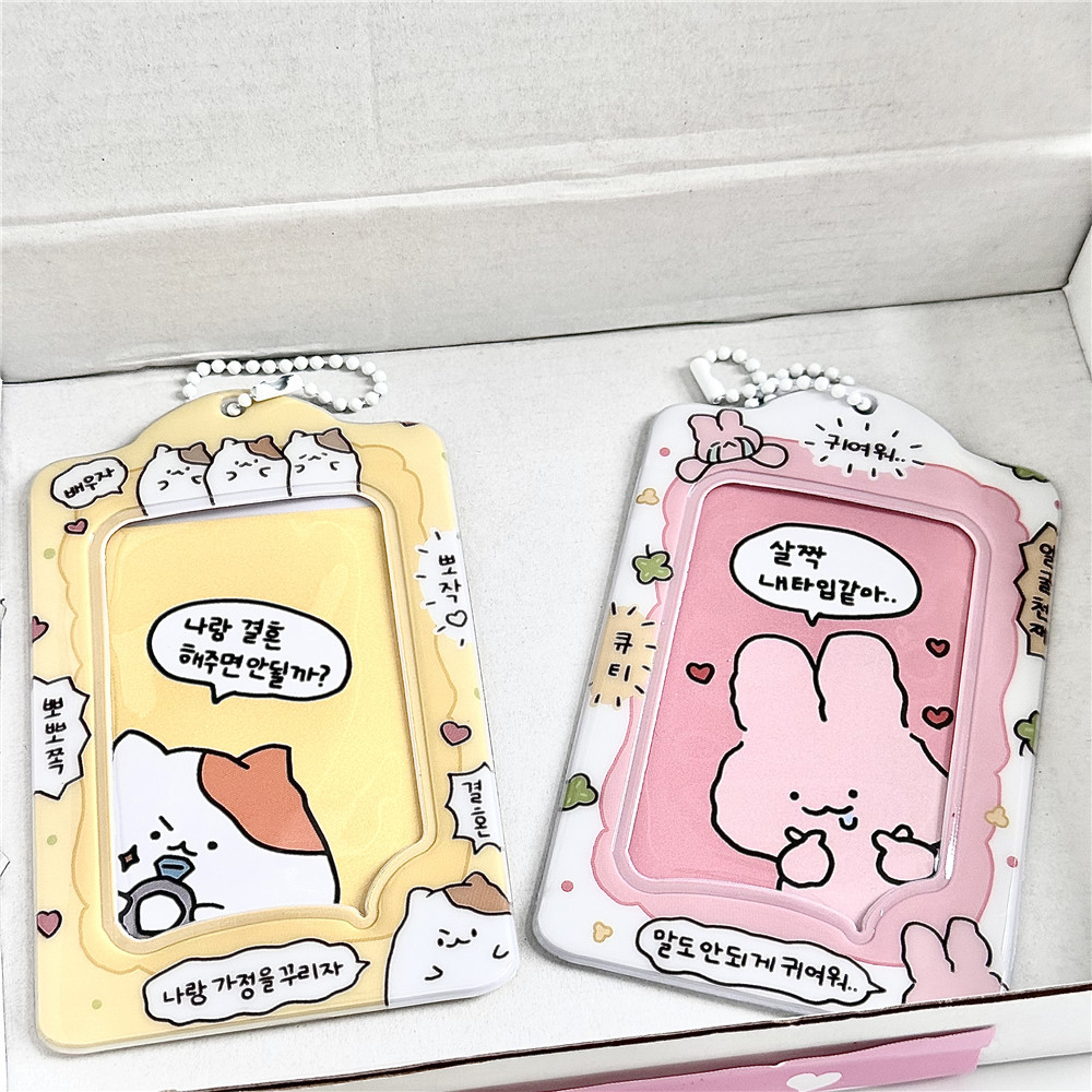 INS estilo gato lindo cuadro de diálogo coreano titular de la tarjeta foto de 3 pulgadas persiguiendo a la estrella tarjeta pequeña tarjeta de Identificación del estudiante titular de la tarjeta de almacenamiento colgante