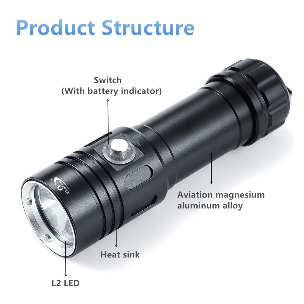 Cross-Border Aluminum Alloy Power Display L2 Strong Light Diving Flashlight Illumination Lamp Diving Fill Light Outdoor Flashlight Set