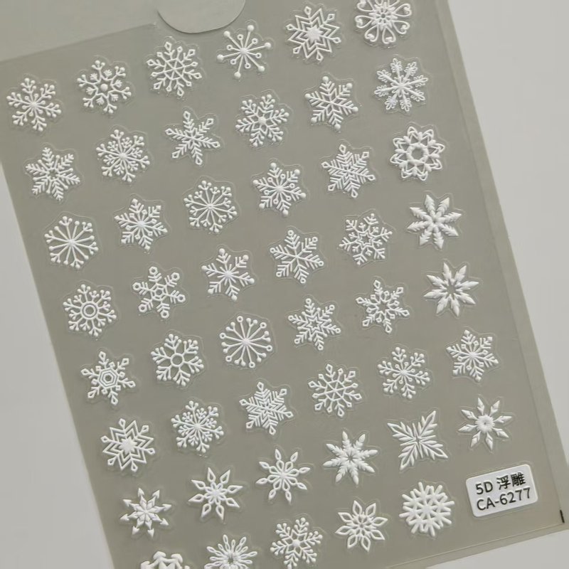 冬季圣诞雪花美甲贴纸5D浮雕立体白色镂空雪花指甲贴纸饰品 CA款|undefined