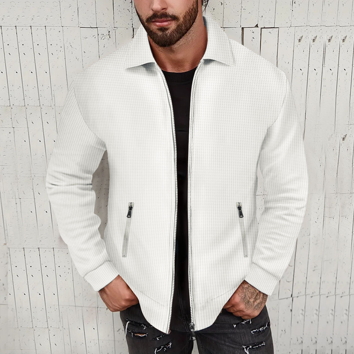 Men's Solid Colour Casual Jacket With Pockets And Zipper Spring_voghion.com
