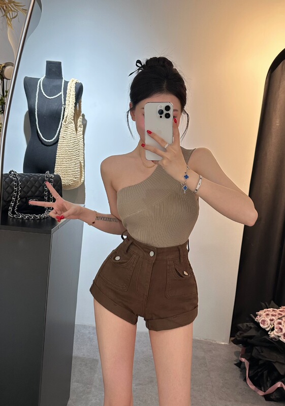迷彩工装短裤女夏季新款韩版高腰显瘦设计感包臀裙短裤裤子5828|undefined