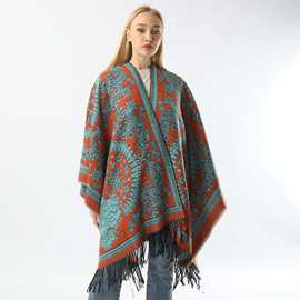 旅游外搭超大开叉流苏披肩女民族风保暖加厚披风名族空调毛毯跨境